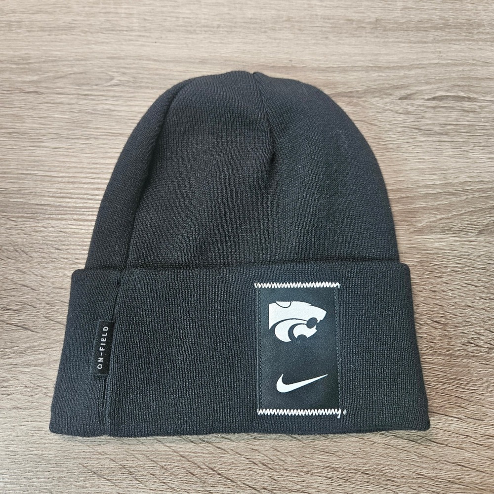 Nike Kansas State Wildcats On-Field Beanie Black Knit Cuffed Hat Powercat Logo